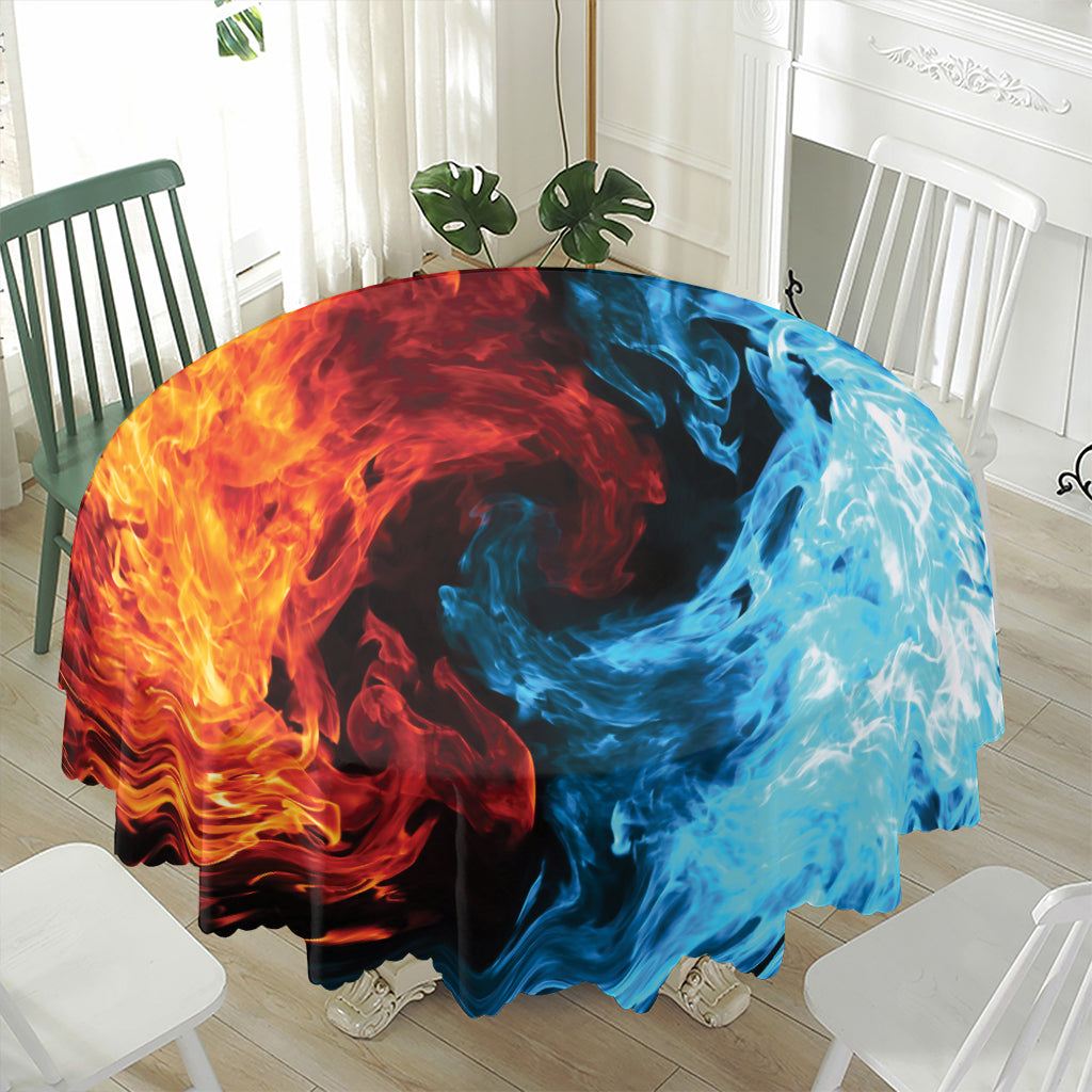Red And Blue Twin Flame Print Waterproof Round Tablecloth