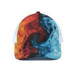 Red And Blue Twin Flame Print White Mesh Trucker Cap