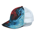 Red And Blue Twin Flame Print White Mesh Trucker Cap
