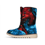 Red And Blue Twin Flame Print Winter Boots