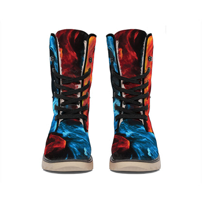 Red And Blue Twin Flame Print Winter Boots