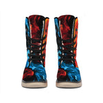 Red And Blue Twin Flame Print Winter Boots