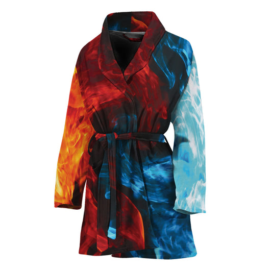 Red And Blue Twin Flame Print Women's Bathrobe