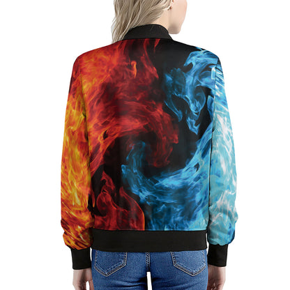 Red And Blue Twin Flame Print Women's Bomber Jacket