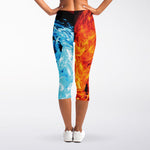 Red And Blue Twin Flame Print Women's Capri Leggings