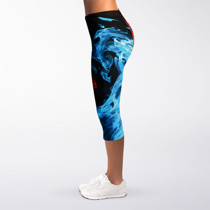 Red And Blue Twin Flame Print Women's Capri Leggings