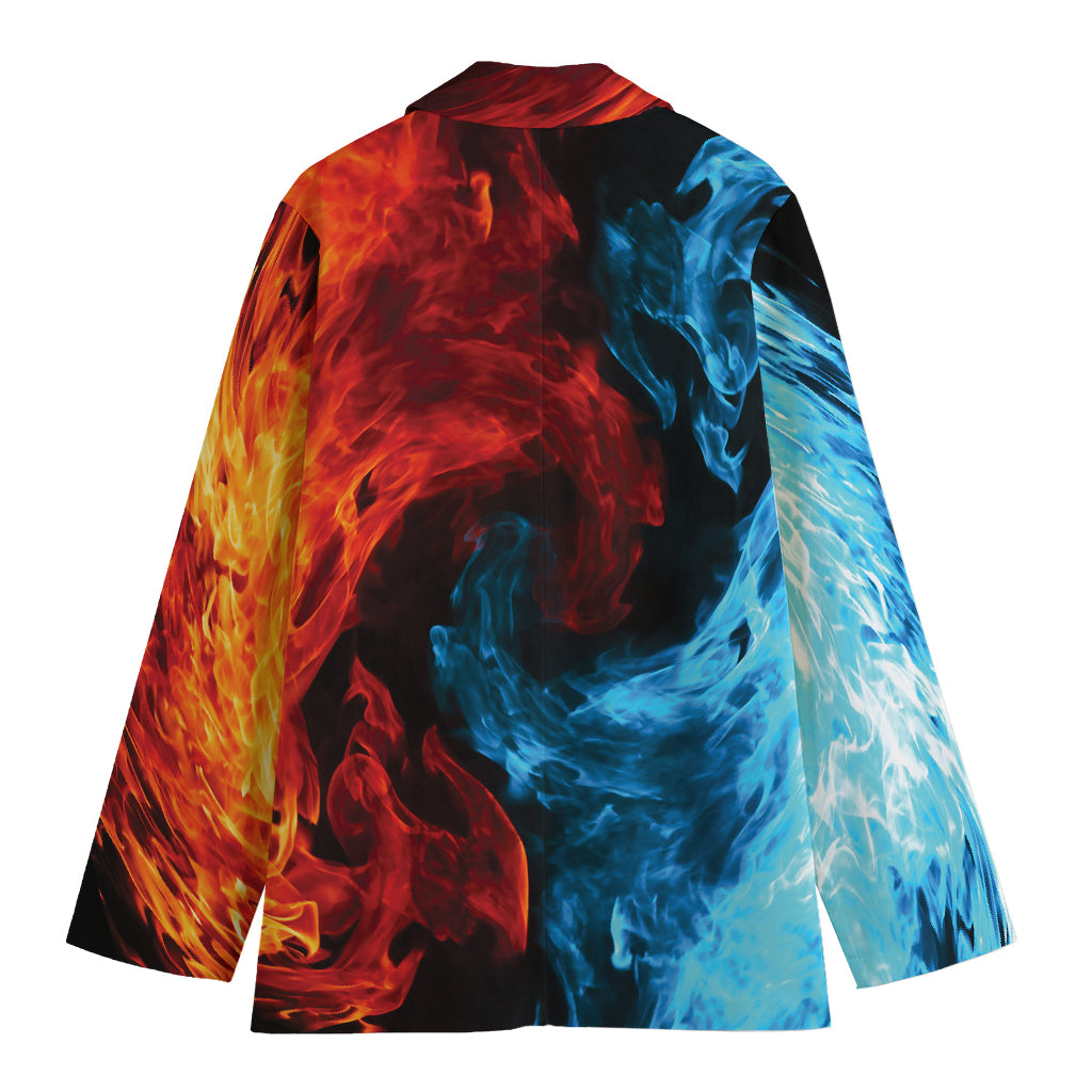 Red And Blue Twin Flame Print Women's Cotton Blazer