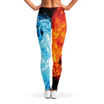 Red And Blue Twin Flame Print Women's Leggings