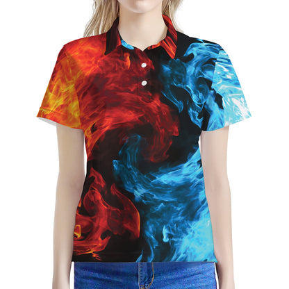 Red And Blue Twin Flame Print Women's Polo Shirt