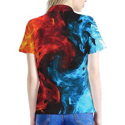 Red And Blue Twin Flame Print Women's Polo Shirt