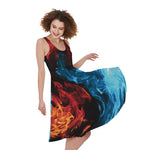 Red And Blue Twin Flame Print Women's Sleeveless Dress