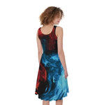 Red And Blue Twin Flame Print Women's Sleeveless Dress