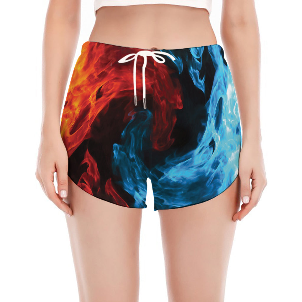 Red And Blue Twin Flame Print Women's Split Running Shorts