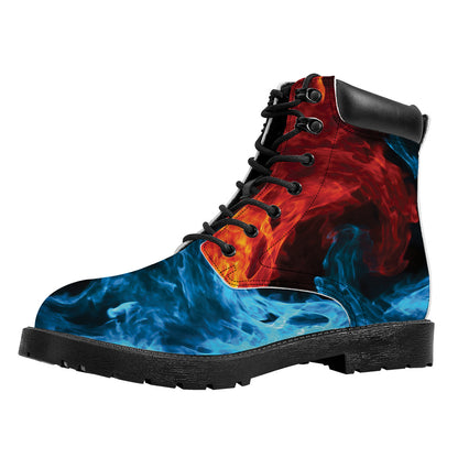 Red And Blue Twin Flame Print Work Boots