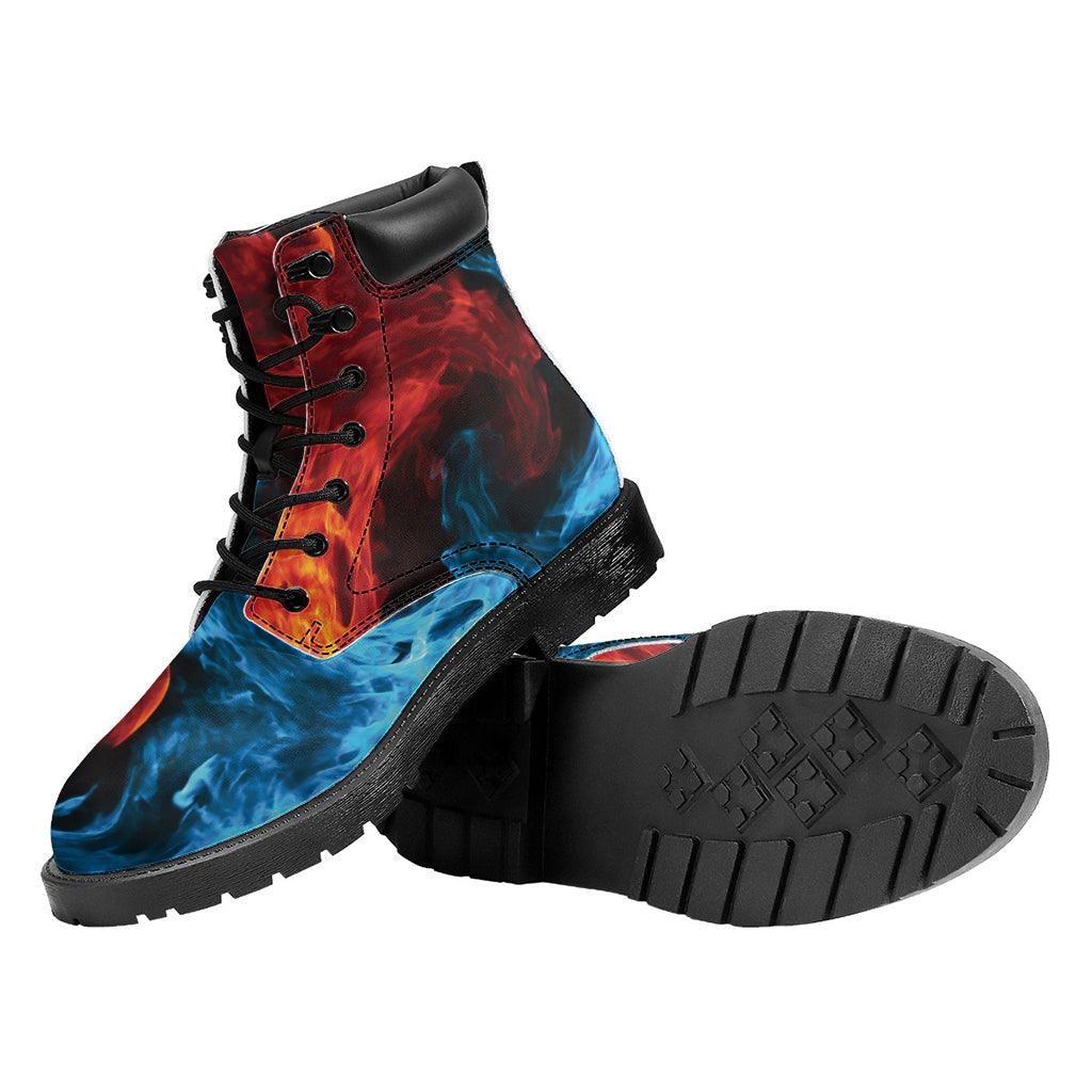 Red And Blue Twin Flame Print Work Boots
