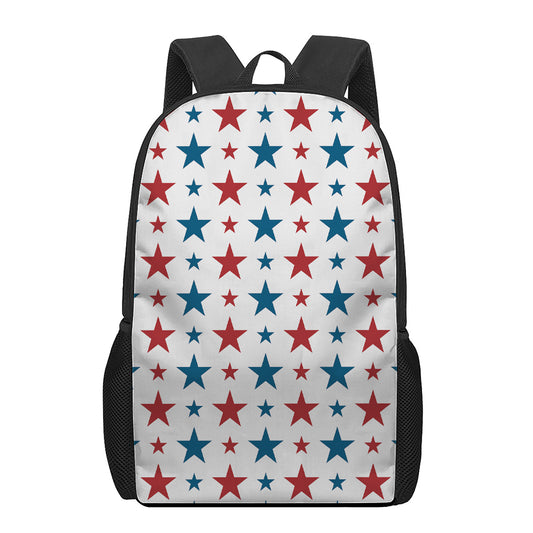 Red And Blue USA Star Pattern Print 17 Inch Backpack