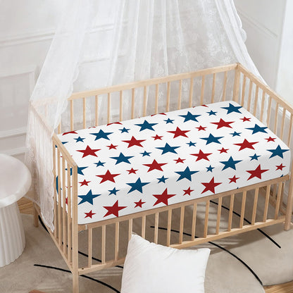 Red And Blue USA Star Pattern Print Baby Crib Sheet