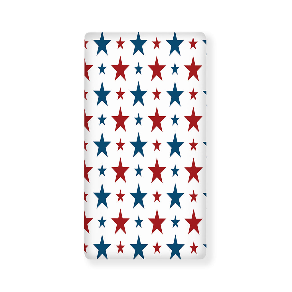 Red And Blue USA Star Pattern Print Baby Crib Sheet