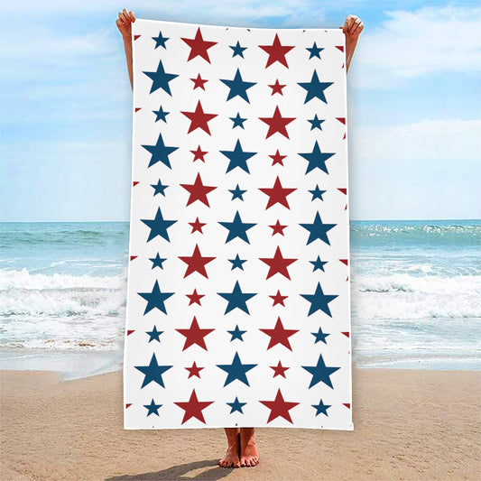 Red And Blue USA Star Pattern Print Beach Towel