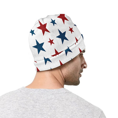 Red And Blue USA Star Pattern Print Beanie