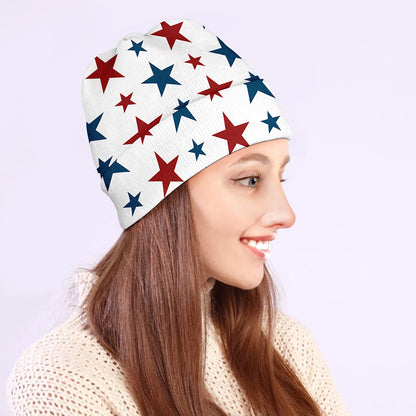 Red And Blue USA Star Pattern Print Beanie