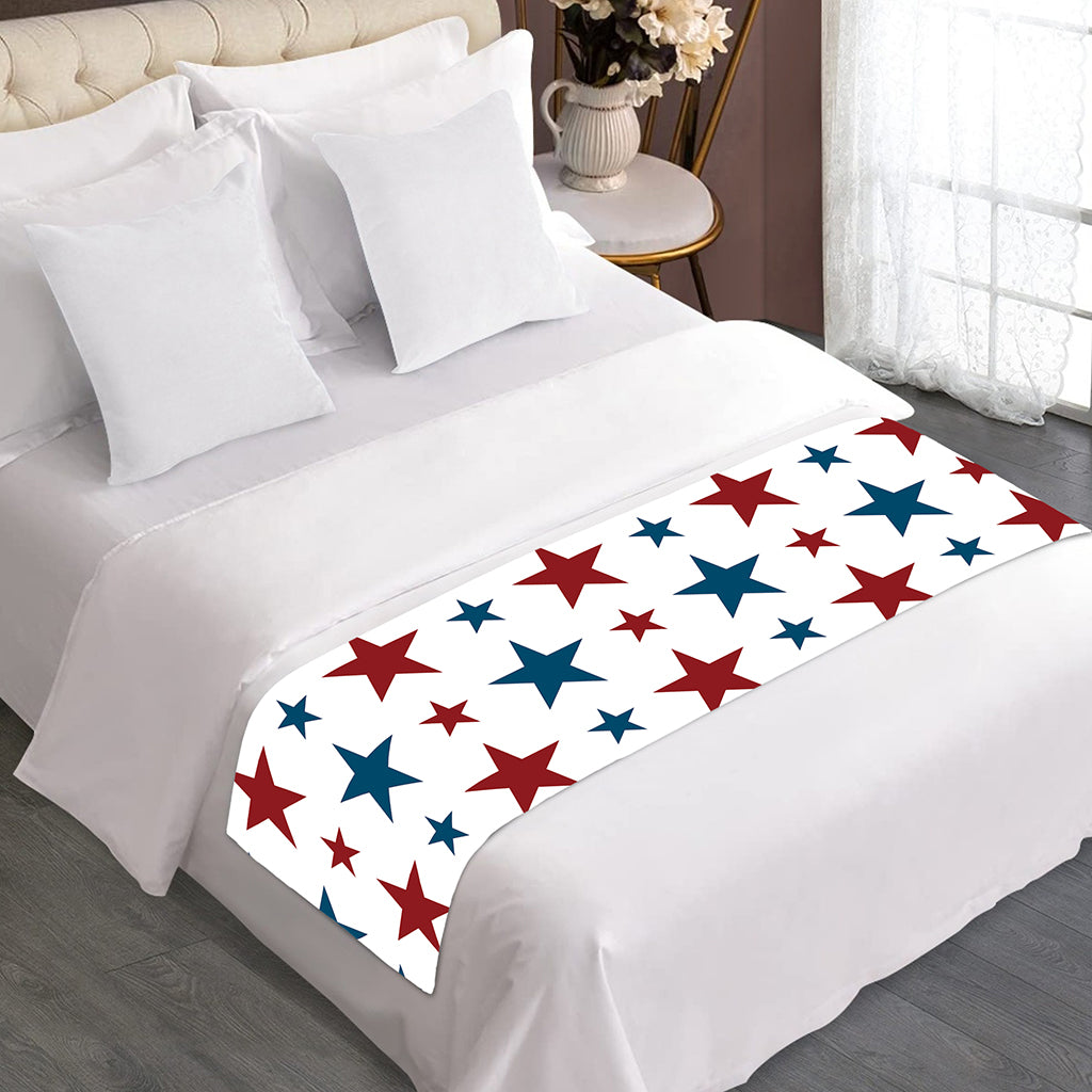 Red And Blue USA Star Pattern Print Bed Runner
