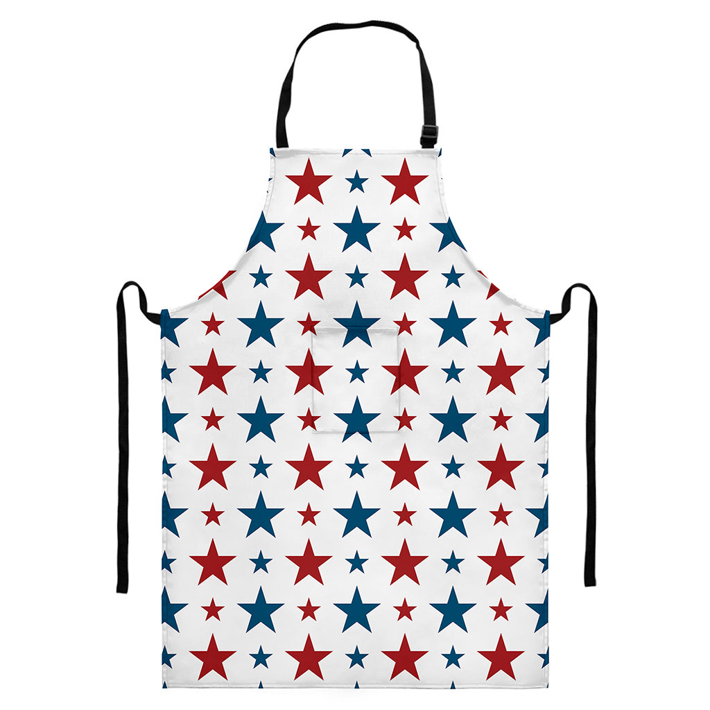 Red And Blue USA Star Pattern Print Bib Apron With Pocket