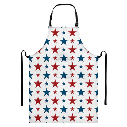 Red And Blue USA Star Pattern Print Bib Apron With Pocket