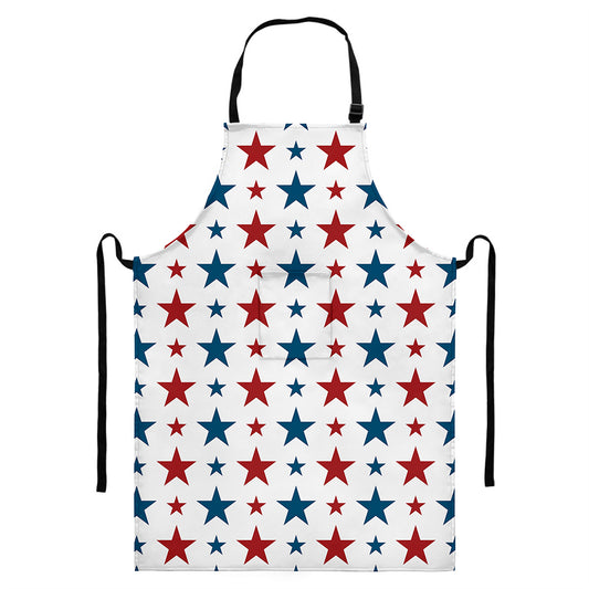 Red And Blue USA Star Pattern Print Bib Apron With Pocket