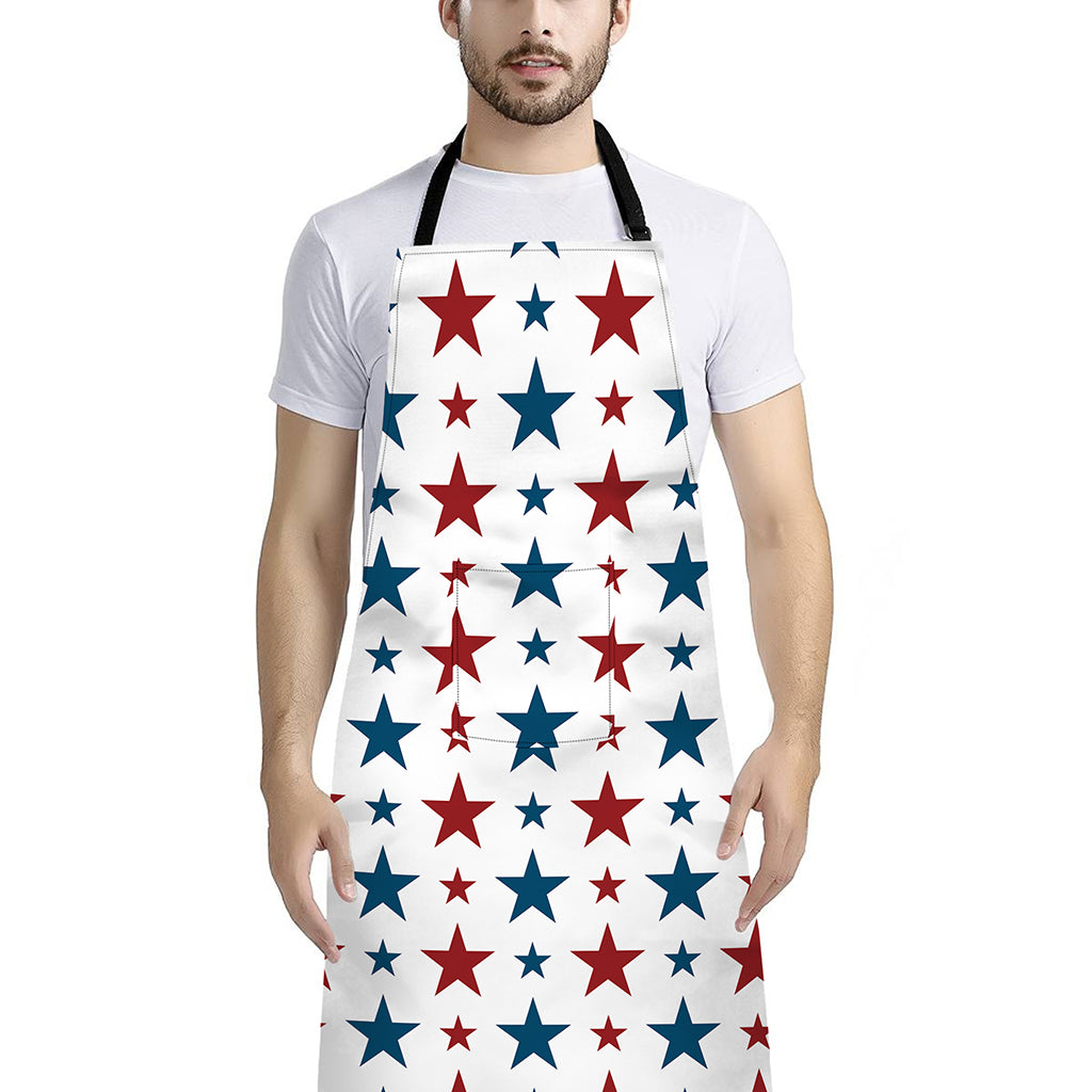 Red And Blue USA Star Pattern Print Bib Apron With Pocket