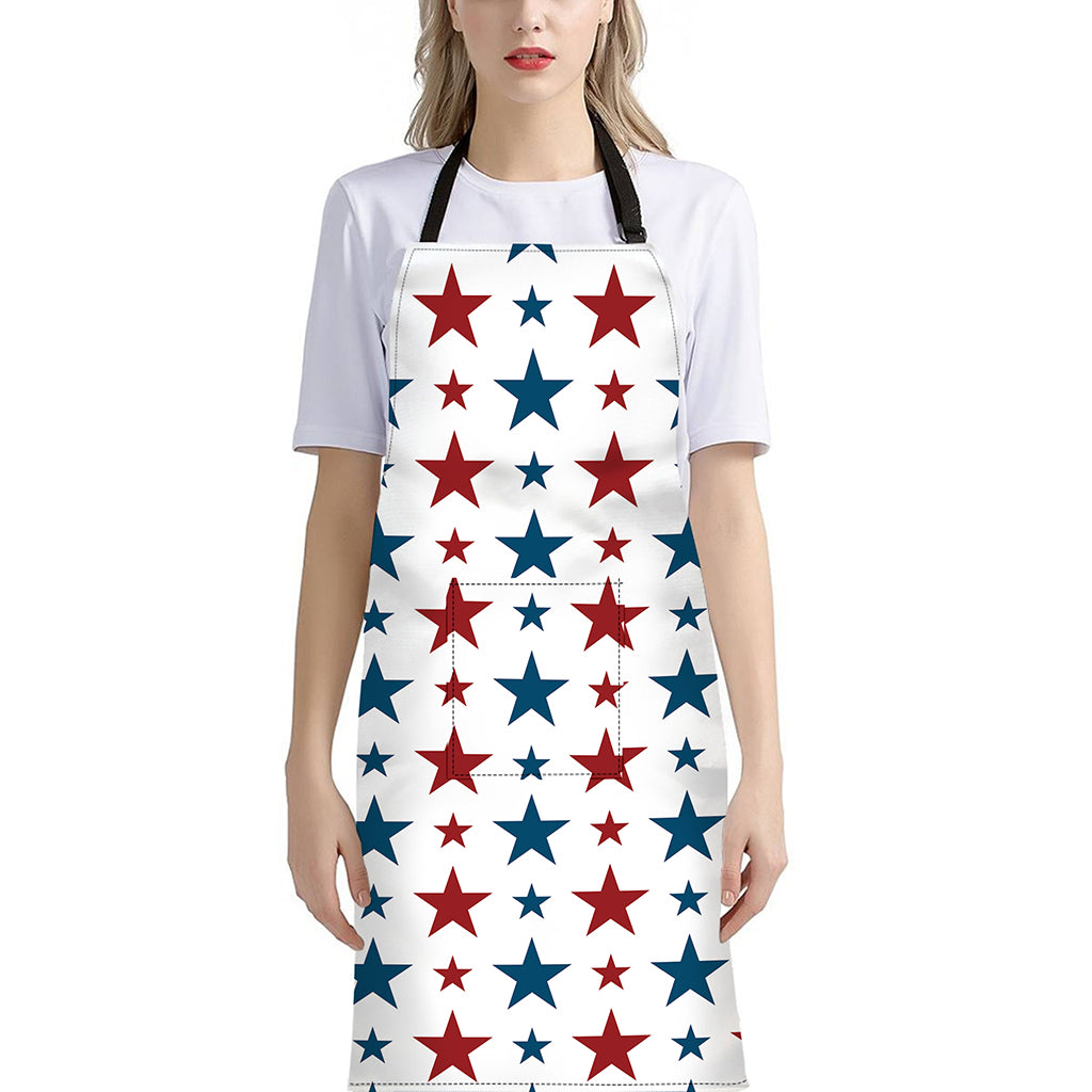 Red And Blue USA Star Pattern Print Bib Apron With Pocket