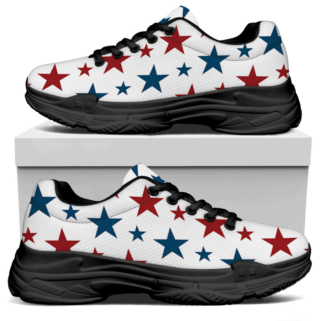 Red And Blue USA Star Pattern Print Black Chunky Shoes