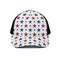 Red And Blue USA Star Pattern Print Black Mesh Trucker Hat