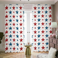 Red And Blue USA Star Pattern Print Dimout Pencil Pleat Curtains