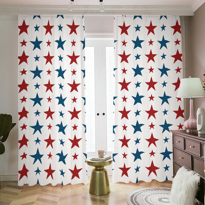 Red And Blue USA Star Pattern Print Blackout Pencil Pleat Curtains