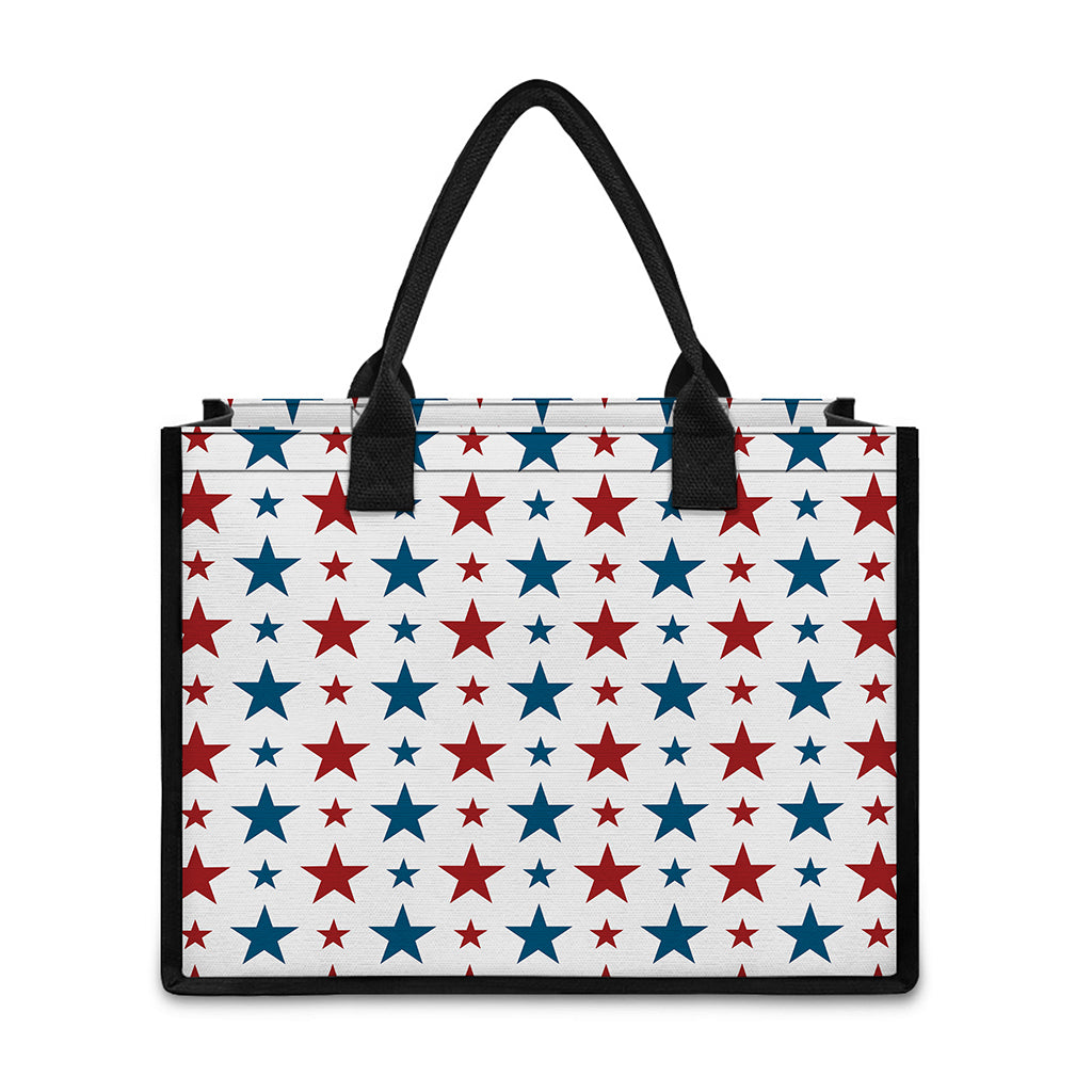 Red And Blue USA Star Pattern Print Canvas Tote Bag