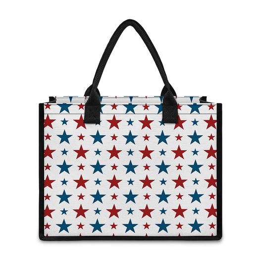 Red And Blue USA Star Pattern Print Canvas Tote Bag