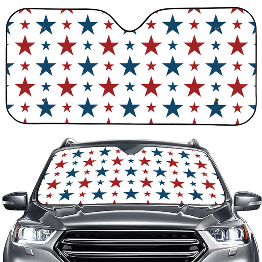 Red And Blue USA Star Pattern Print Car Windshield Sun Shade