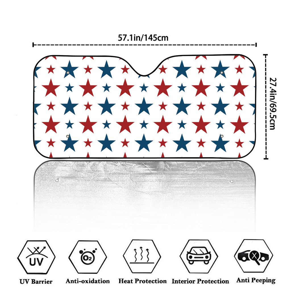 Red And Blue USA Star Pattern Print Car Windshield Sun Shade