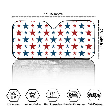 Red And Blue USA Star Pattern Print Car Windshield Sun Shade