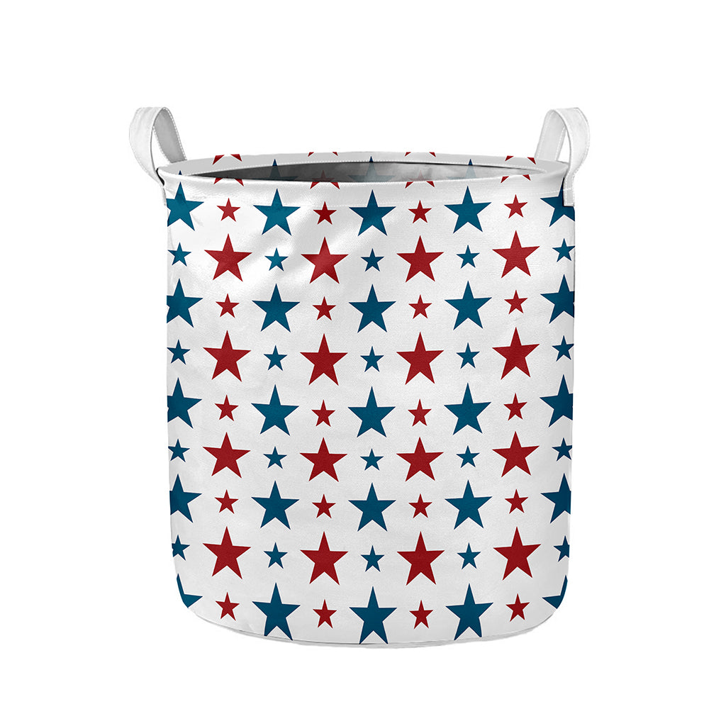 Red And Blue USA Star Pattern Print Collapsible Laundry Basket