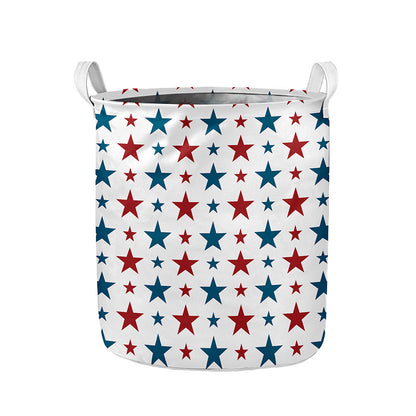 Red And Blue USA Star Pattern Print Collapsible Laundry Basket
