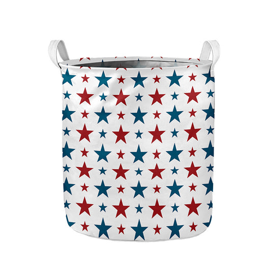 Red And Blue USA Star Pattern Print Collapsible Laundry Basket