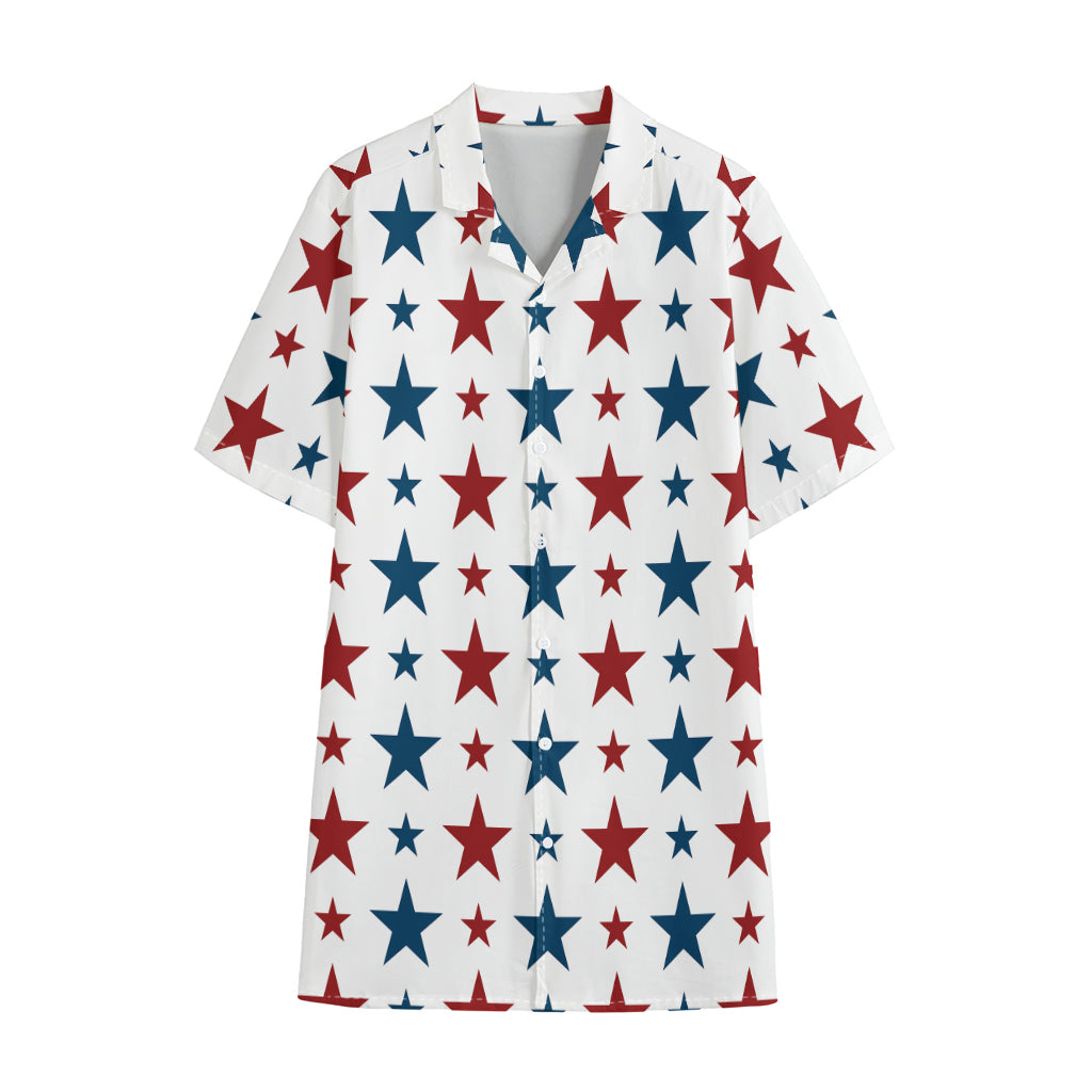 Red And Blue USA Star Pattern Print Cotton Hawaiian Shirt