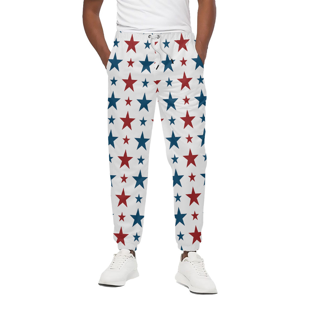 Red And Blue USA Star Pattern Print Cotton Pants
