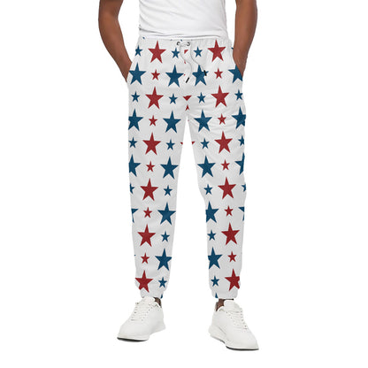 Red And Blue USA Star Pattern Print Cotton Pants