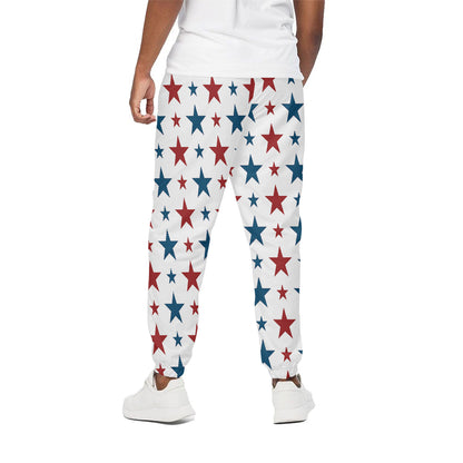 Red And Blue USA Star Pattern Print Cotton Pants