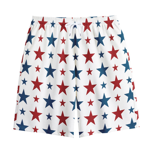 Red And Blue USA Star Pattern Print Cotton Shorts