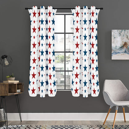 Red And Blue USA Star Pattern Print Curtain