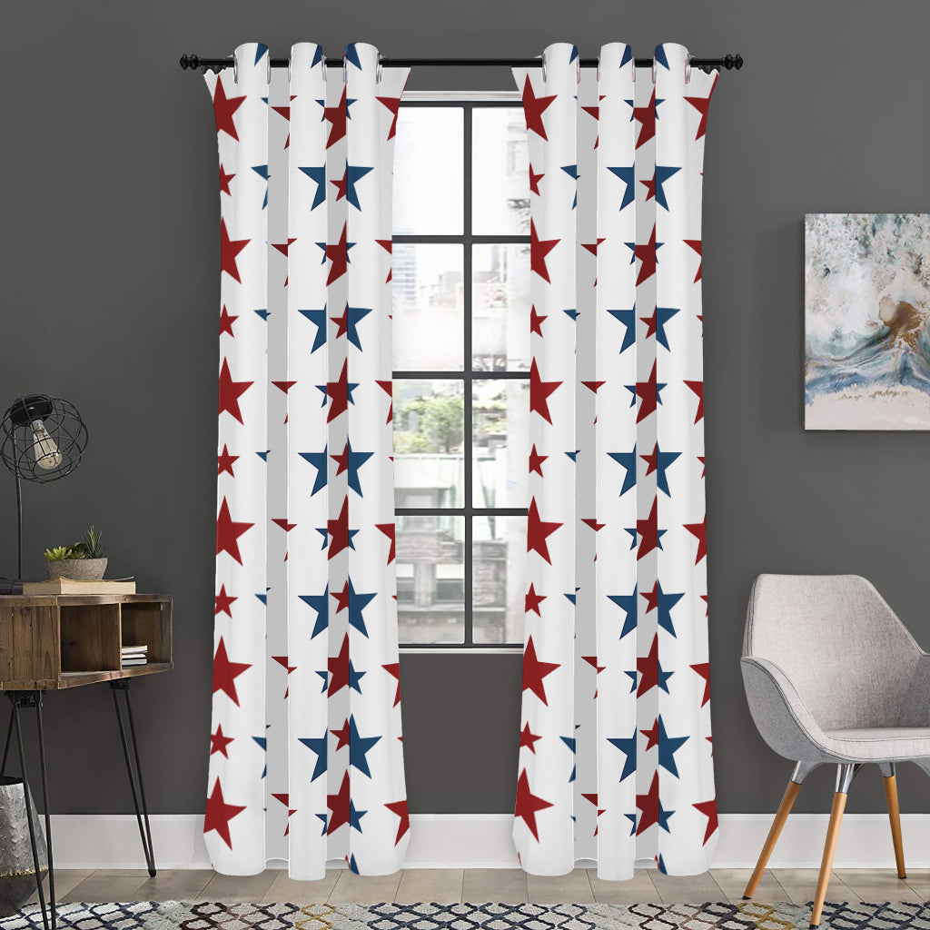 Red And Blue USA Star Pattern Print Curtain